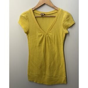 Yellow Baby Tee Short Sleeve Y2K Vintage Womens Size Large Candy Rain V-neck